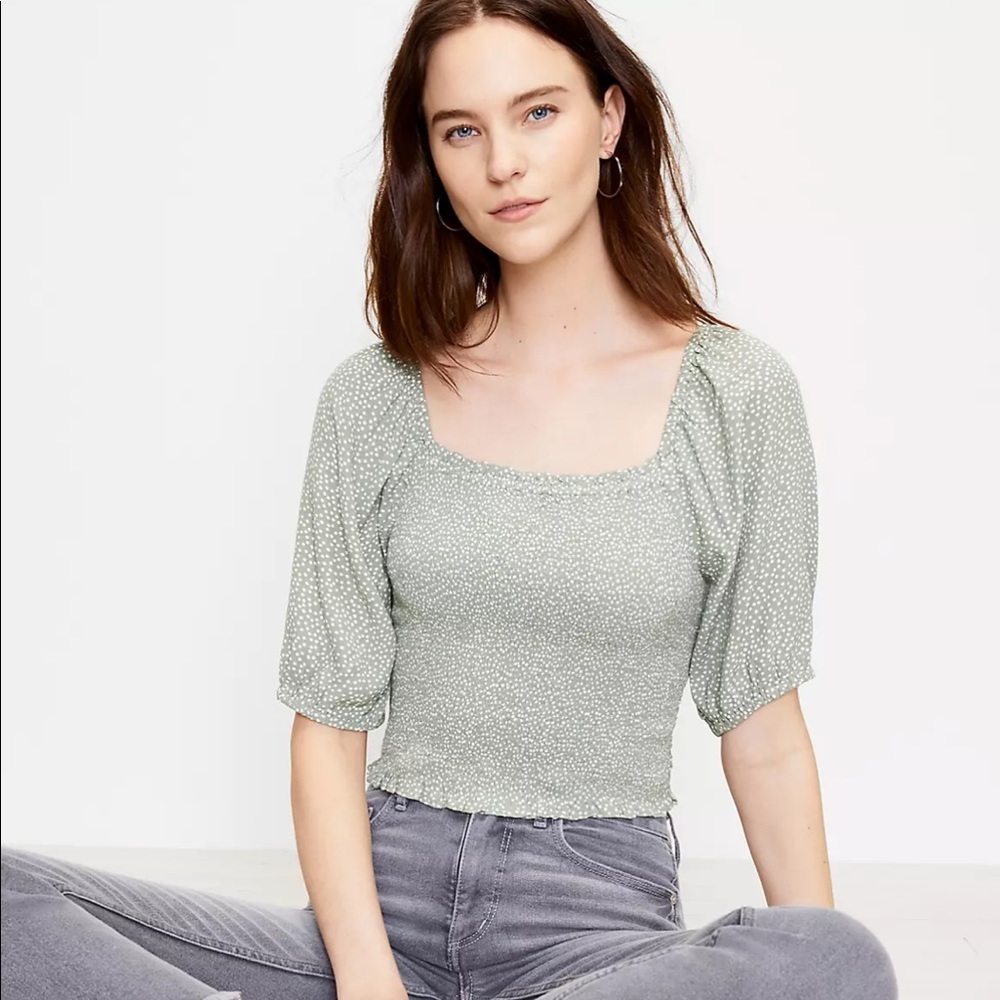 Loft Dotted Smocked Blouse Sz Small